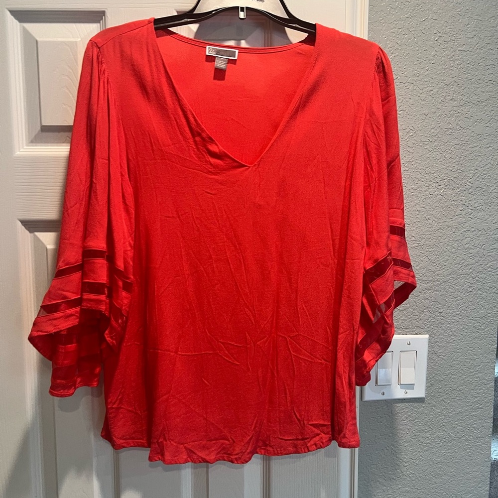 Red Women's Top with Ruffled Sleeves